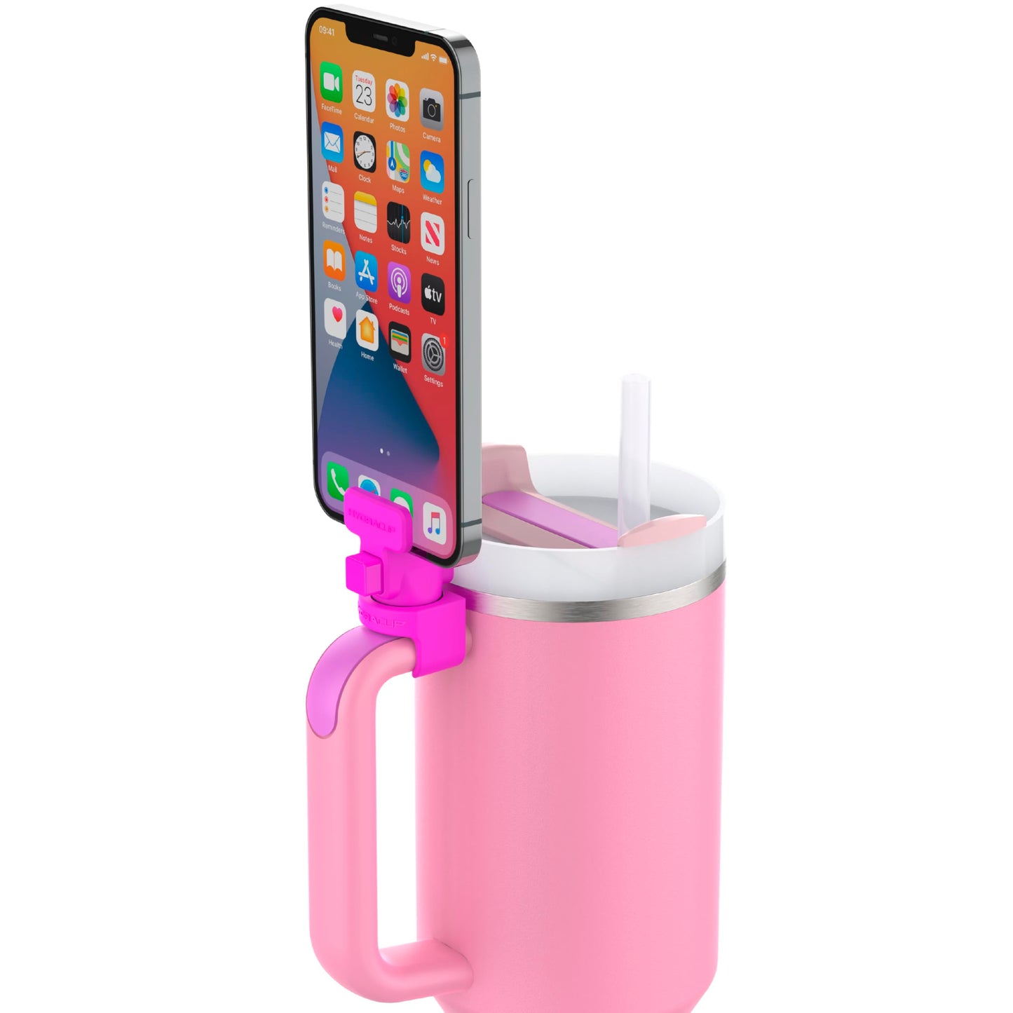 HydraClip Phone Attachment - Watch, Carry, Record, & Stay Organized, Use as Phone Stand or Tripod, Hands Free Detachable, Stanley Cup Accessories, Spring Loaded Secure Grip (Neon Pink)