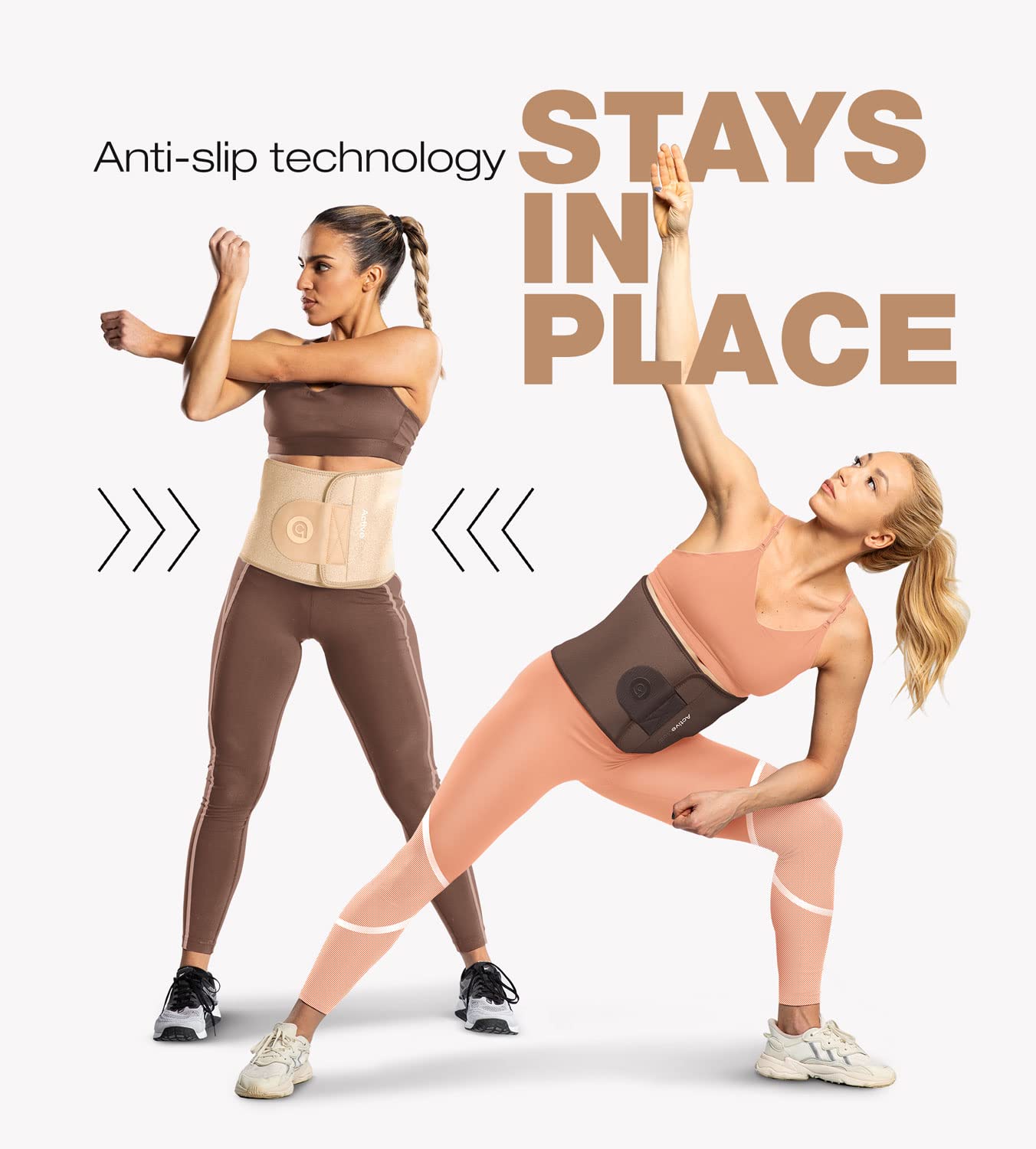 ActiveGear Waist Trainer for Women & Men – Skin Colored Sweat Band Waist Trimmer Belt for a Toned Look - Reinforced Trim and Extra Secure Fastening (Cinnamon, Medium: 8” x 42”)