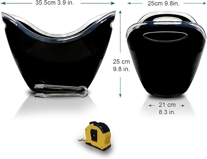 Acrylic Ice Bucket with tongs, Ice Bucket for Parties, Party Supply, Ice Bucket for Cocktail Bar, Champagne Bucket, Tub for Beer, Sparkling Wine, Cocktails, or Ice Cream., Large, Black