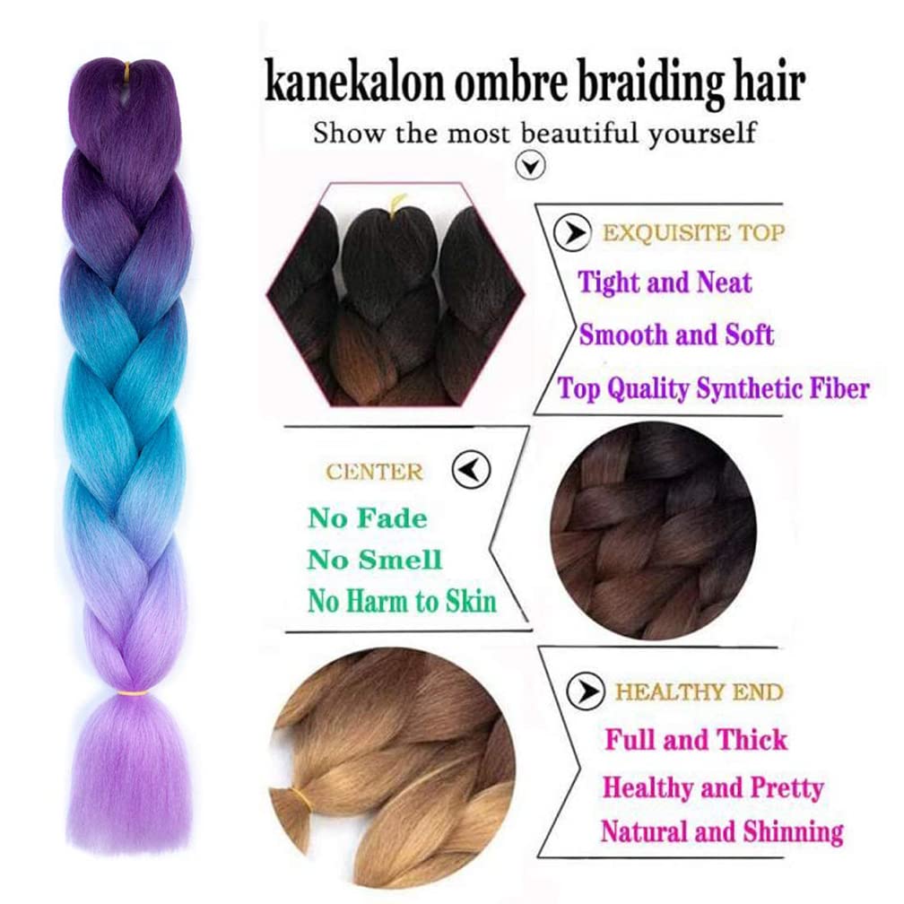 Xiaofeng Braiding Hair Extensions for Women 3 Packs 100g/Pack 24Inch High Temperature Ombre Jumbo Synthetic Braiding Hair for Twist Crochet Braids (24 Inch (Pack of 3), green)