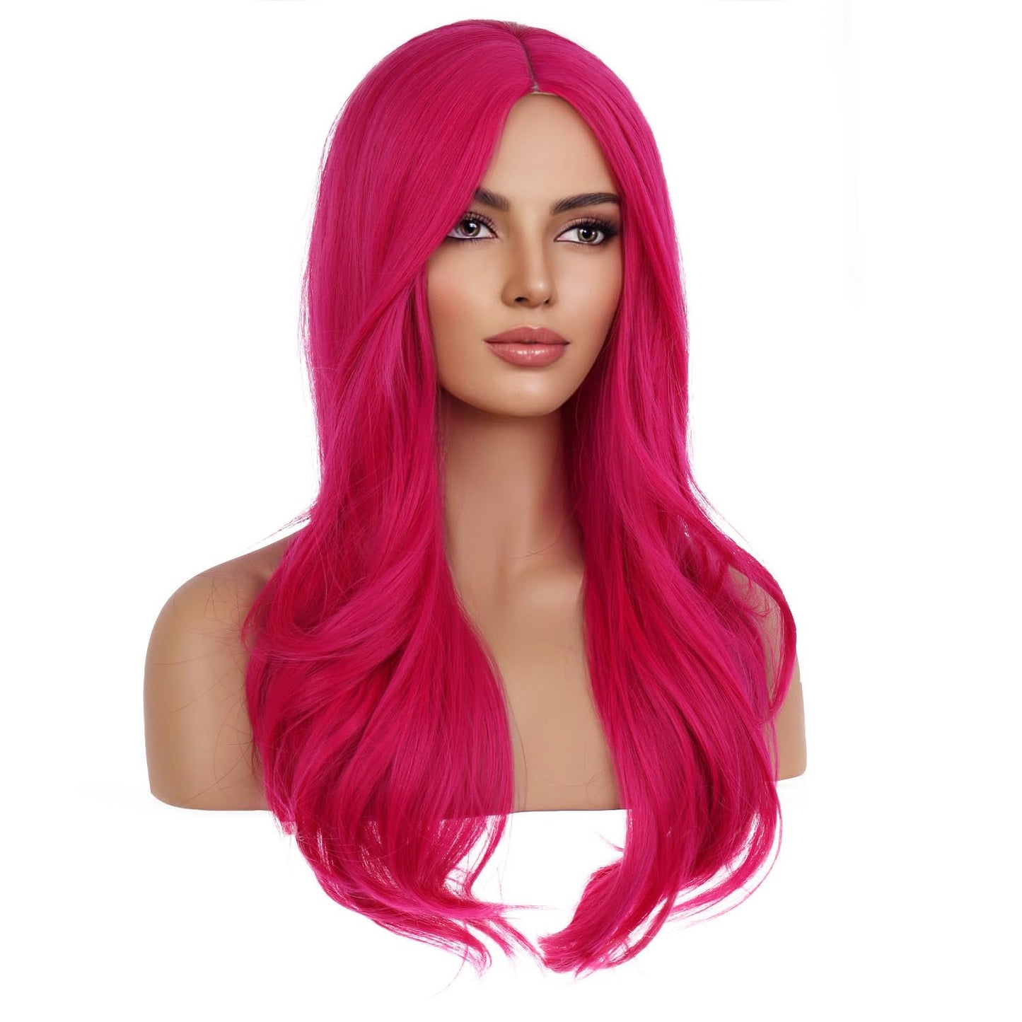 MAGQOO Hot Wig Wig for Women Neon Dark Pink Wig Long Curly Wavy Magenta Wig Synthetic Heat Resistant