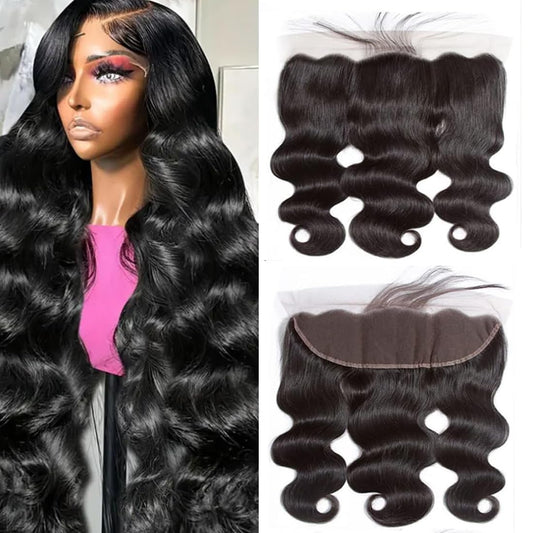 13x6 Lace Frontal Human Hair Closure Body Wave HD Transparent Frontal Closure 13x6 Ear to Ear Frontal Closure With Baby Hair Free Part 100% Virgin Human Hair Frontal Natural Hairline 18inch