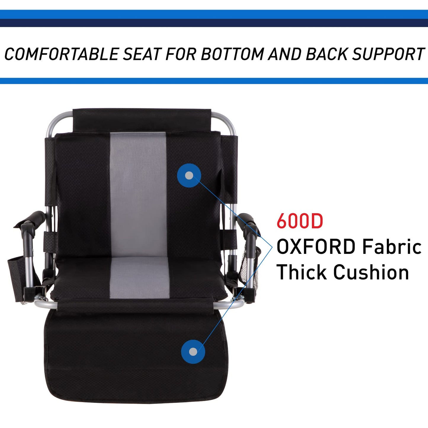 GREEN PARTY Stadium Seats for Bleachers 2 Pack Portable Outdoor Floor Folding Stadium Chair with Armrest, Back Support, Cup Holder, Mesh Bag and Hide Hooks