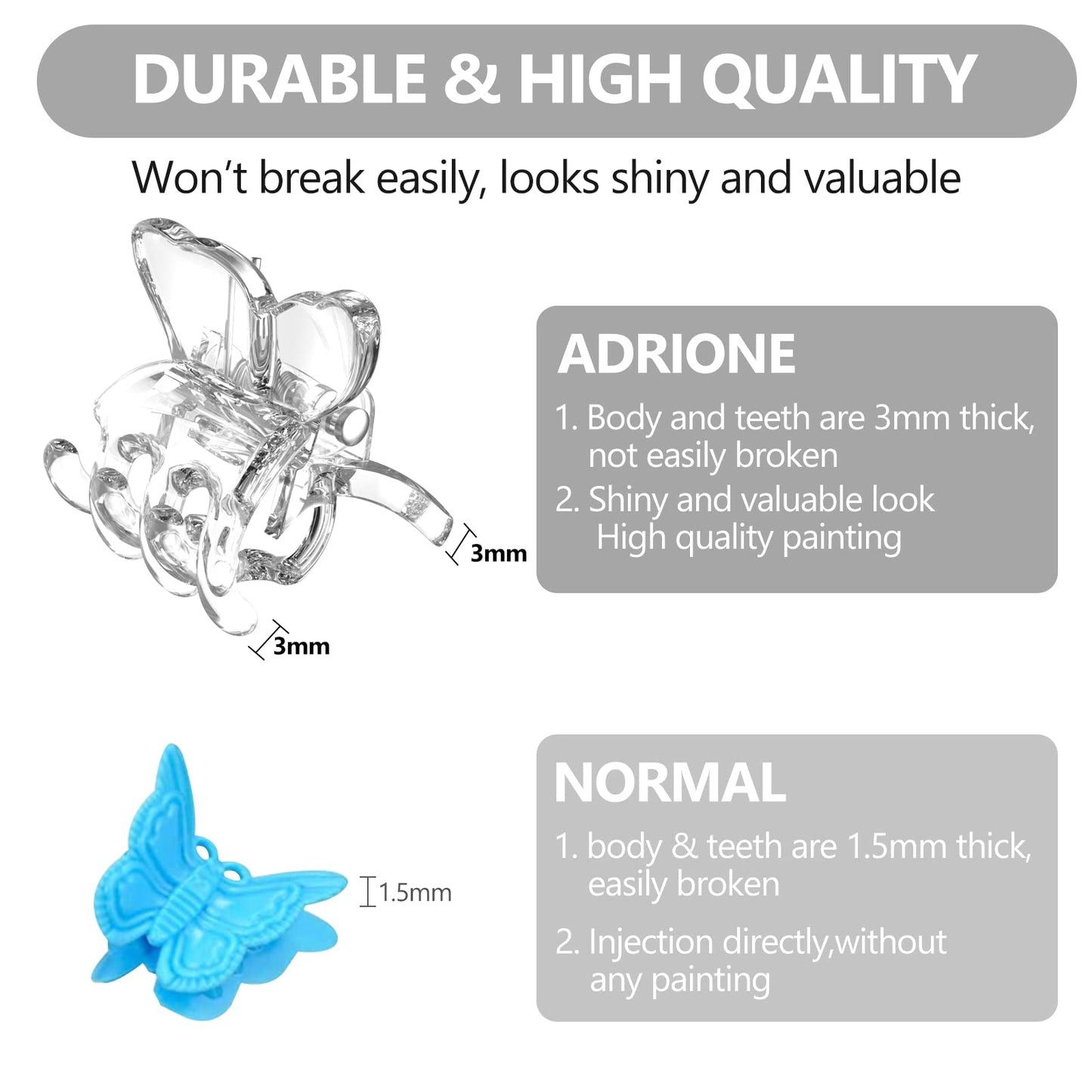 ADRIONE Clear Mini Hair Clips Butterflies 100 Pack, Durable Mini Claw Clips Small Claw Clips for Hair Design Strong Grip Clear Hair Clips Clear Butterfly Hair Clips Mini Hair Clips for Women Bangs