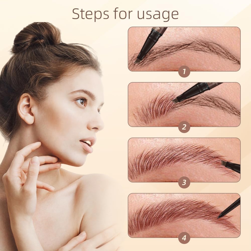 2 in 1 Eyebrow Pencil, 2025 NEW Magic Eyebrow Tattoo Pencil 4 Fork Tip, Waterproof Eyebrow Pen Microblading Eyebrow Pencil Natural Fine Stroke Eyebrow Pen (Dark Brown)