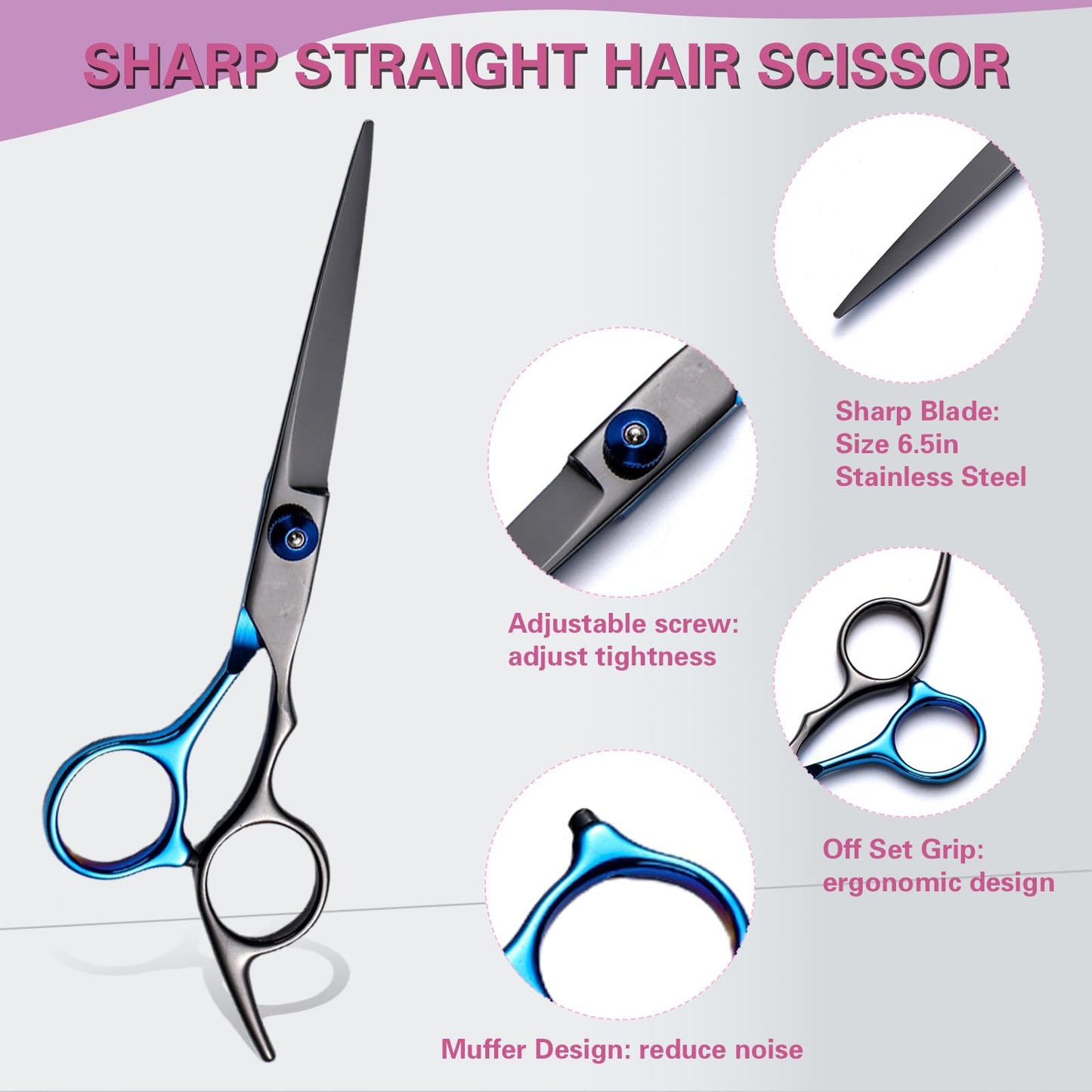 Hair Cutting Scissors Kit 11PCS, Hair Scissors Professional Haircut Scissors with Stainless Steel Hair Shears, Thinning Shears, Haircut Accessories in Leather Case for Salon/Home (Black - Blue)