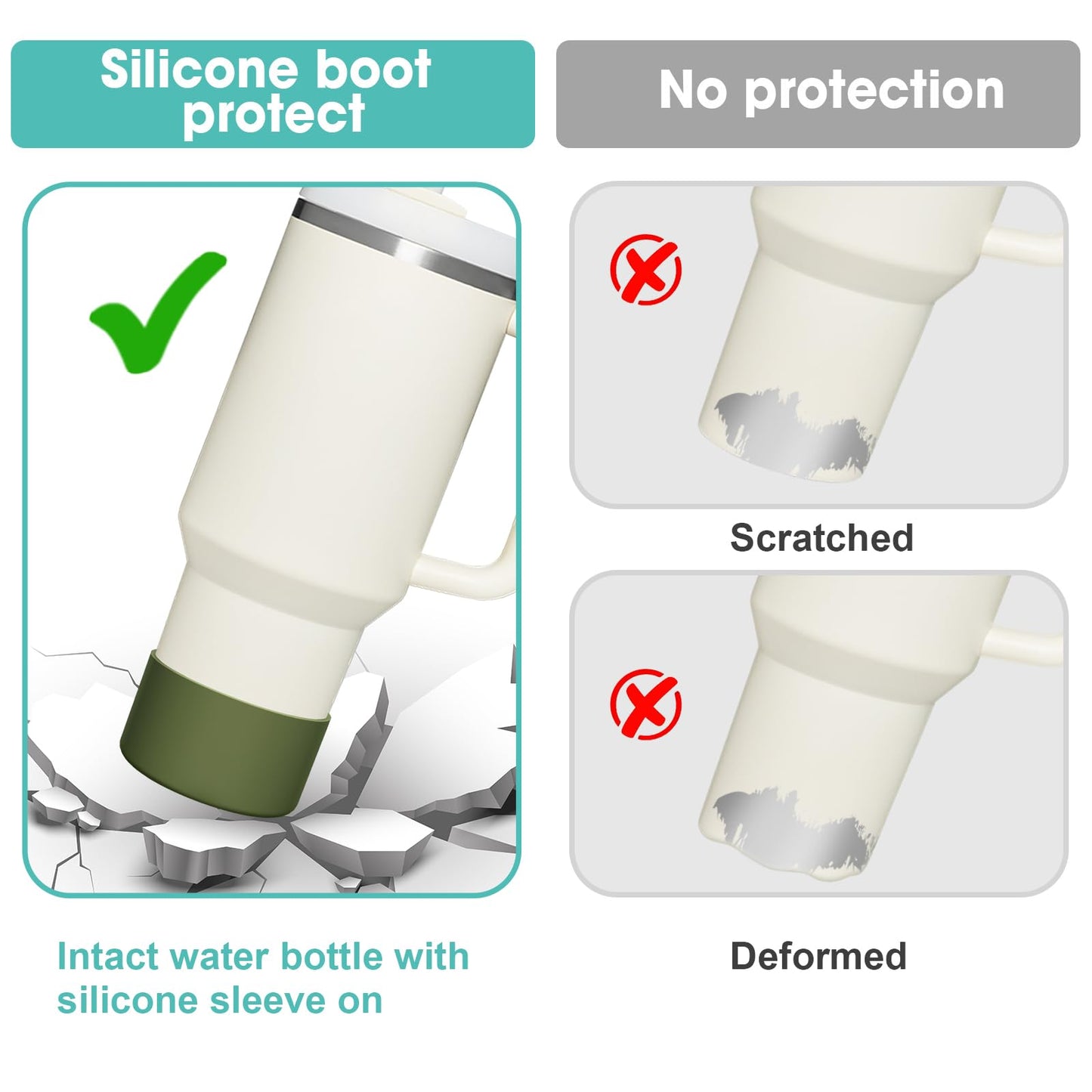 Upgrade 2PCS Protective Silicone Boot Bumper for Stanley Quencher Adventure 40oz 30oz IceFlow 20oz 30oz Tumbler, Water Bottle Bottom Sleeve Cover Accessories for Stanley Mug Cup(Army Green)
