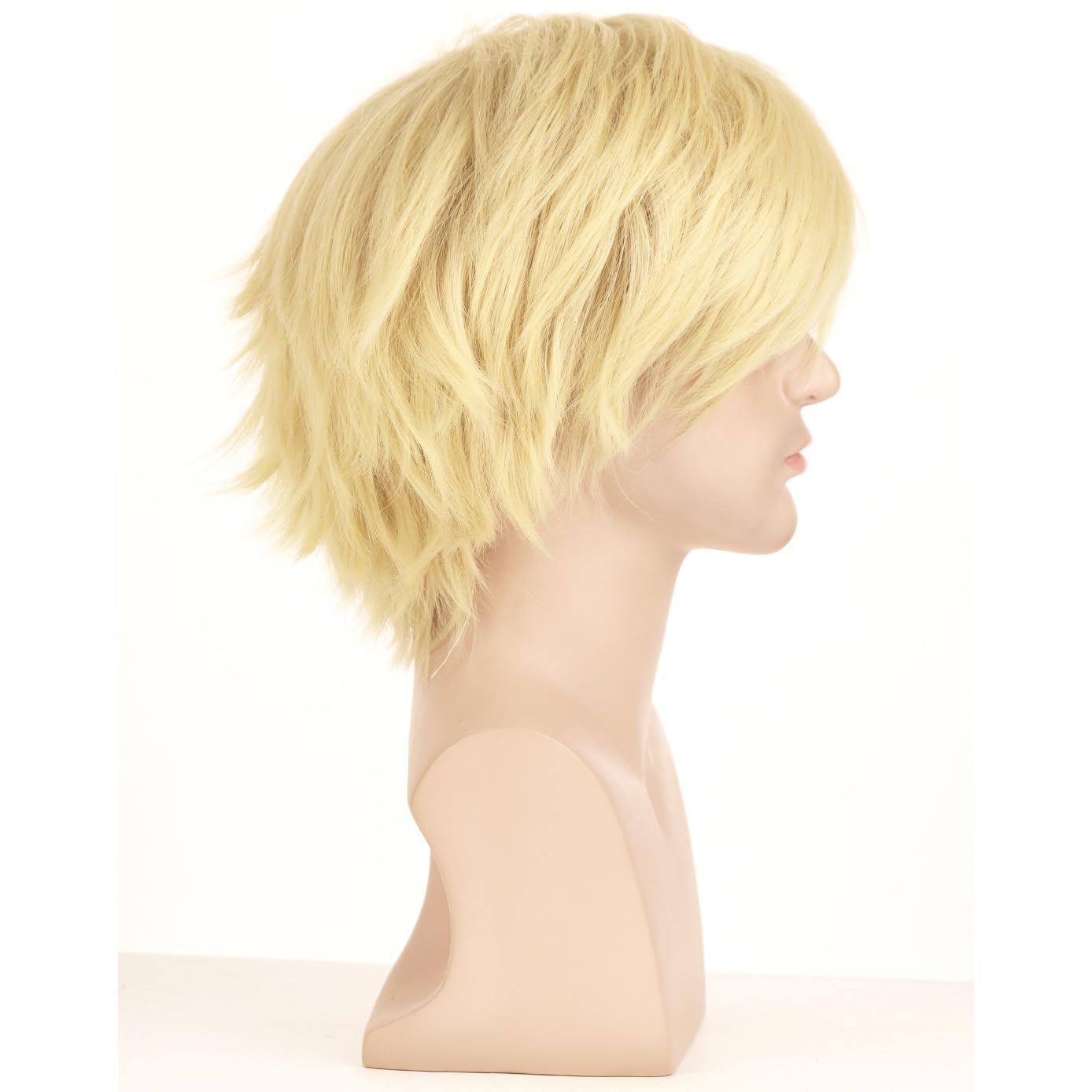 BERON Blonde Men Wigs for Boys with Bangs 12'' Short Synthetic Wig for Halloween Cosplay Party Wigs with Wig Cap