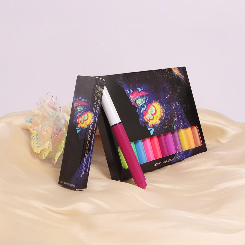 evpct Colorful UV Neon Liquid Eyeliner Pencil Pen, Rainbow Halloween Matte Colored Eyeliners Pencil Glow in Dark, Waterproof Long Lasting Highpigmented Delineador ojos líquido de neón 07# dark red