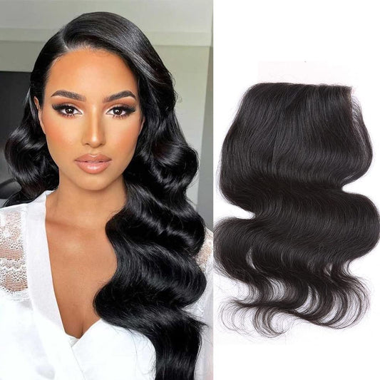 Greatremy 16" Silk Base Closure with Baby Hair Body Wave Virgin Hair Closure 4"X4" Free Part Natural Color