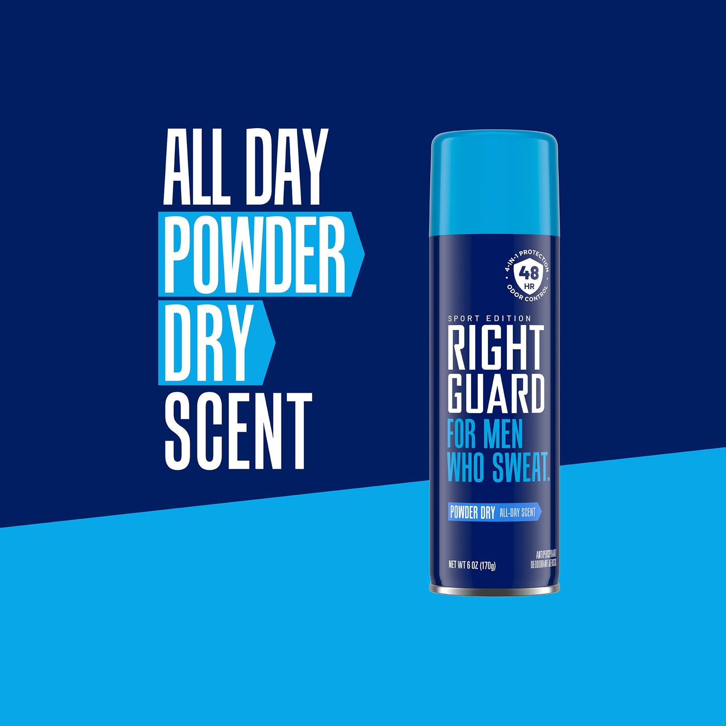 Right Guard Sport Antiperspirant & Deodorant Spray | 4-in-1 Protection Spray Deodorant For Men | Blocks Sweat | 48-Hour Odor Control | Powder Dry Scent, 6 oz. (3 count)