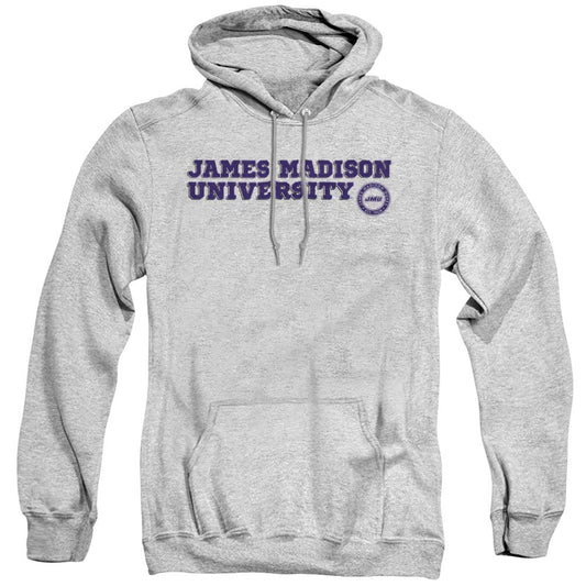 James Madison University JMU Official Block Text Unisex Adult Pull-Over Hoodie,Athletic Heather, Large