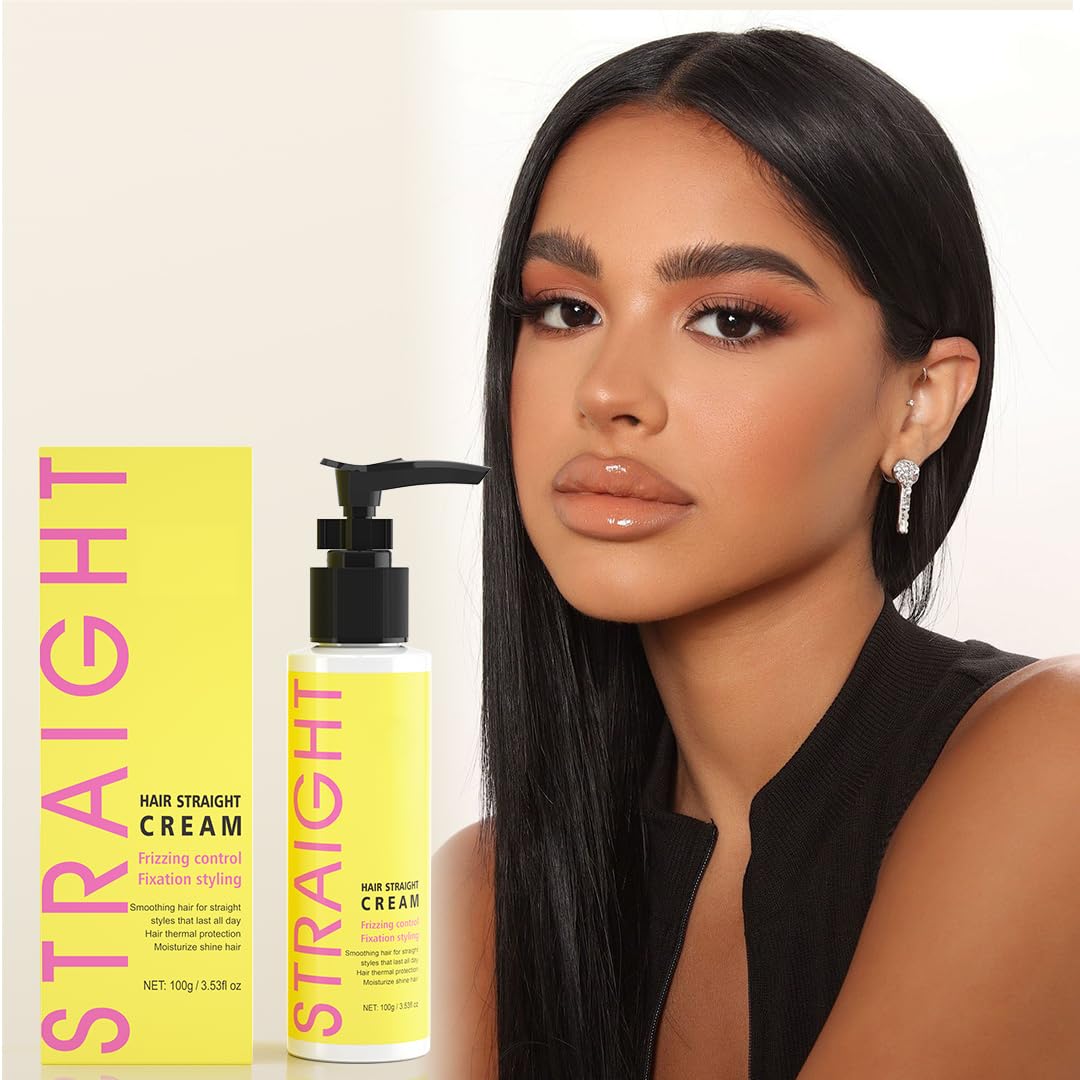 gowwim Hair Straightener Cream,Keratin Hair Treatment Straightening,Smooths Frizz, Curly Hair Becomes Straight in 5mins,Used With Hair Straightener,3.38Oz(100g）, White