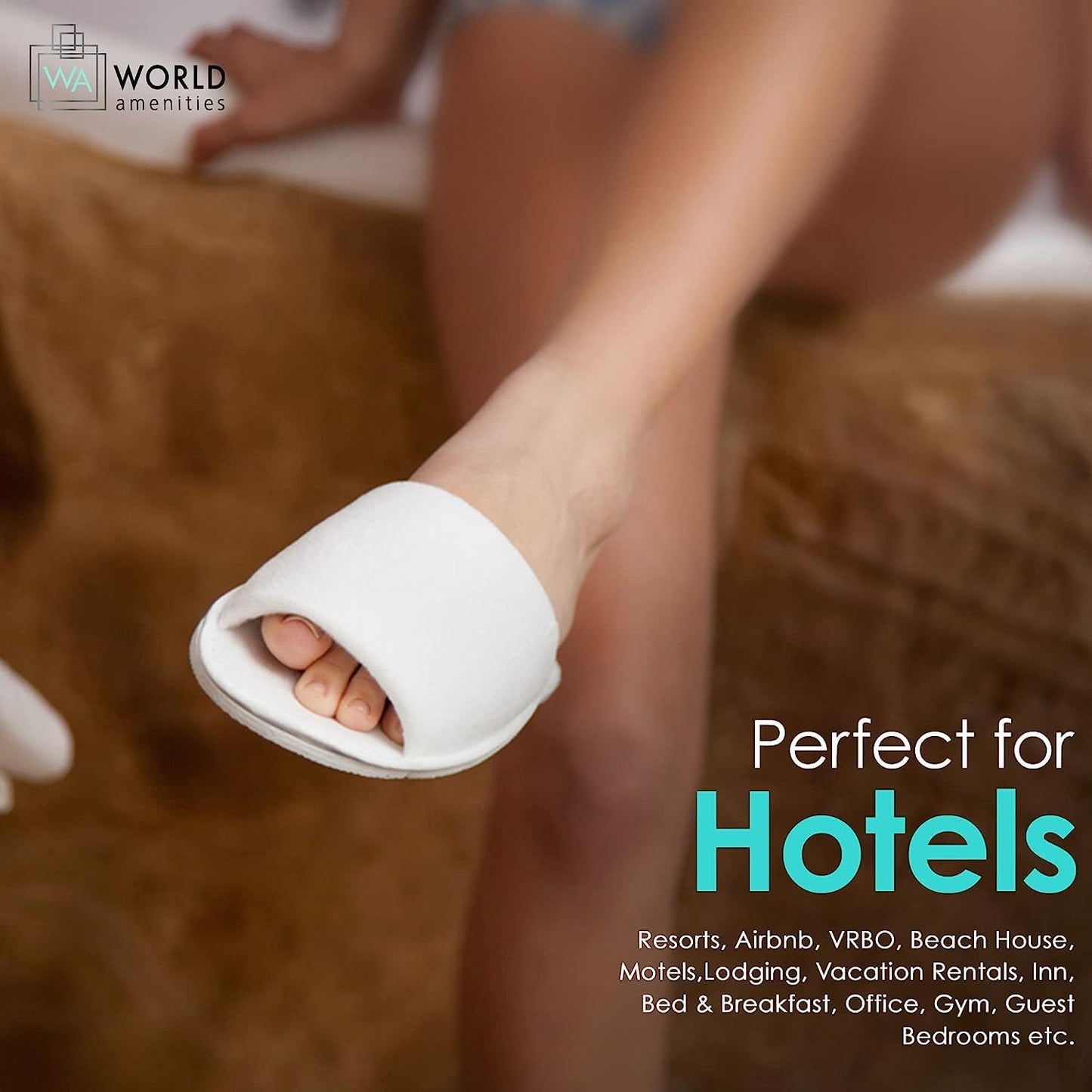 World Amenities | Premium Spa Slippers Bulk Unisex | Open Toe, Individually Wrapped | Hotel Slippers Travel Amenities Ultra Soft, Disposable Guest Slippers