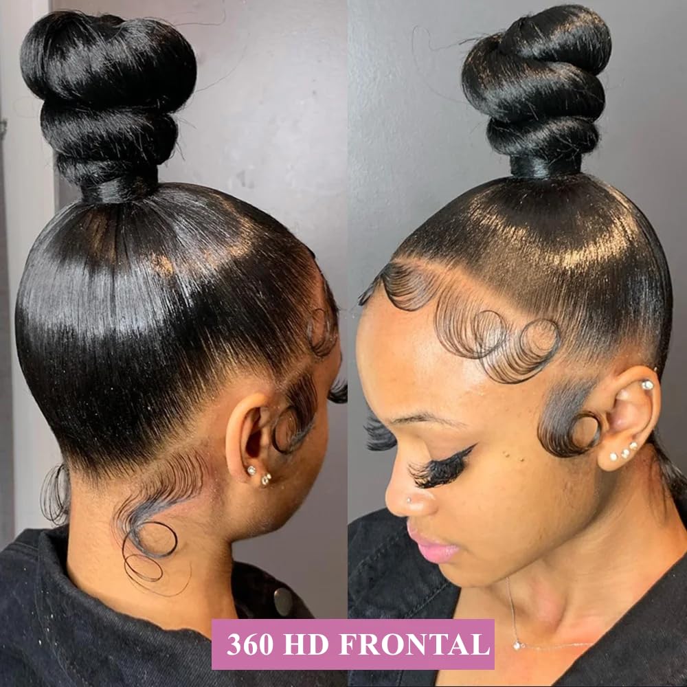 360 Frontal Striaght HD Transparent Lace Frontals 12A Brazilian Virgin Human Hair Lace Frontal Closure Natural Black (Full Lace Frontal, 22 Inch)