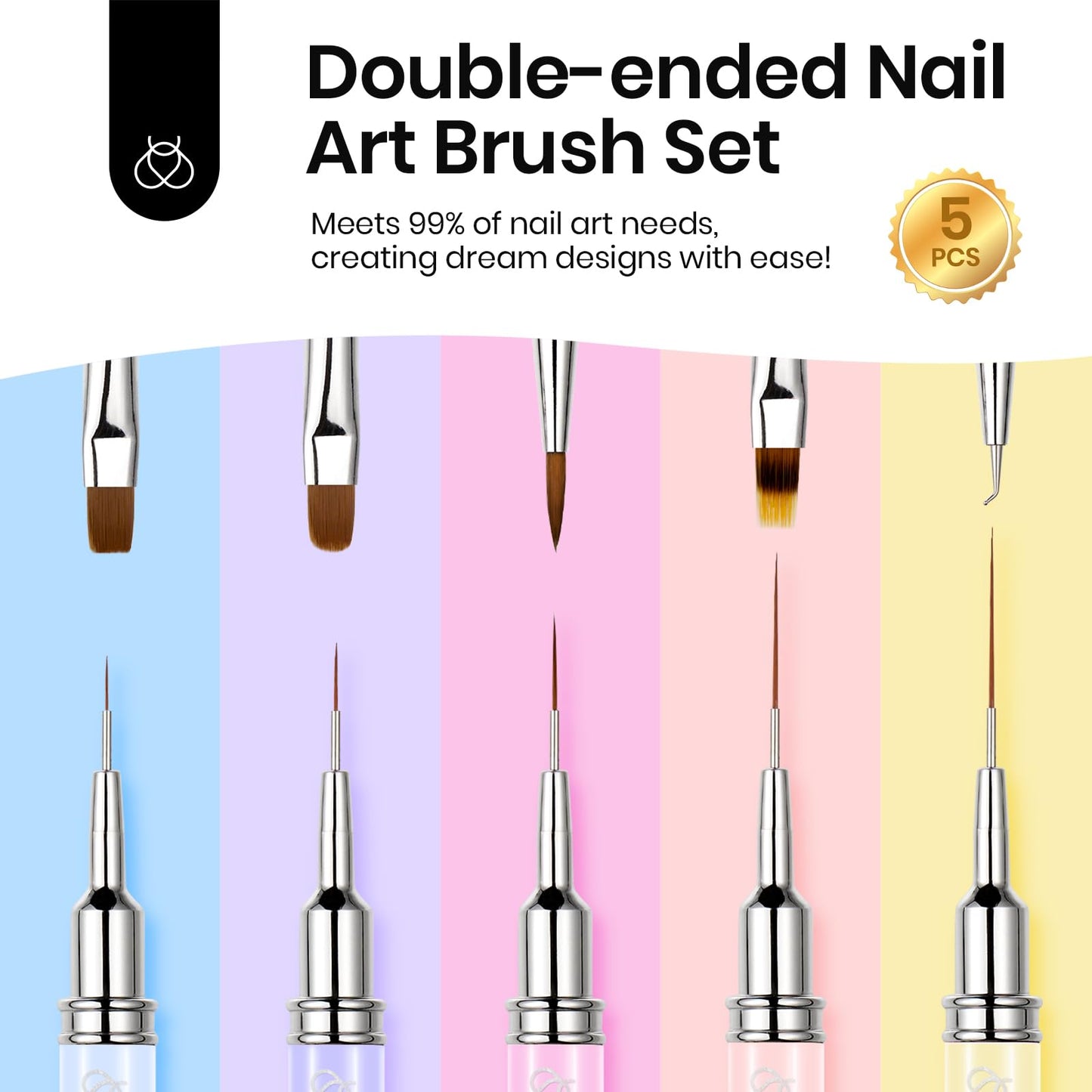 Beetles Nail Art Brushes Set 7 Pcs Double-ended Nail Art Brushes Kit Gel Polish Design Pen Liner Brush Petal Painting Brush Oval Brush Flat Brush Gradient Brush Dotting Pen Valentines Gifts for Women