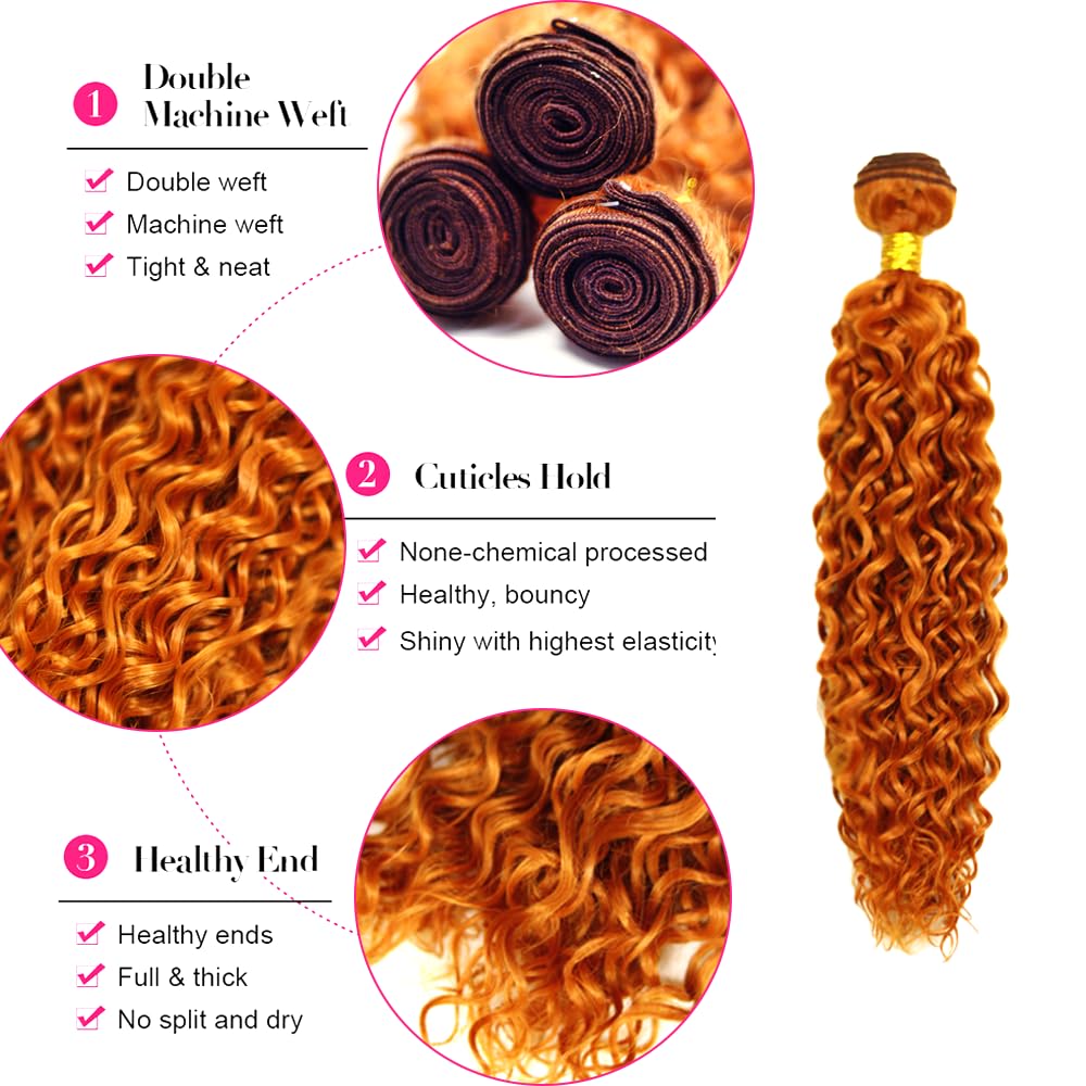 28 30 32 inch Color 350 Human Hair Bundles Ginger Water Wave Bundles Burnt Orange Human Hair Bundles Ginger Orange Ocean Wave Bundles Human Hair Extensions