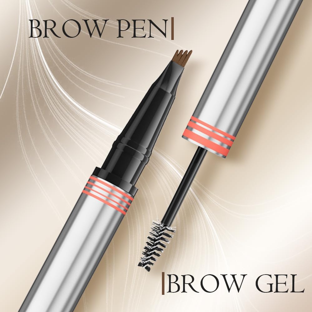 2024 New 2-in-1 Eyebrow Pencil with Gel,Waterproof Magic Eyebrow Pencil,Dual-Ended 3D Microblading Eyebrow Pen with 4 Tip & Eyebrow Brush, Makeup Long-Lasting Eyebrow Pen for Women (Light Brown)
