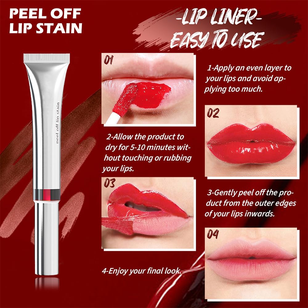 evpct Lip Tains Peel off, Peel off Lip Liner Tattoo Lip Stain Tint Gloss Marker Makeup, Long Lasting Waterproof 24 Hours Matte Finish Transfer-proof Pigmented Color Stay Lipsticks, 115 Orange Red
