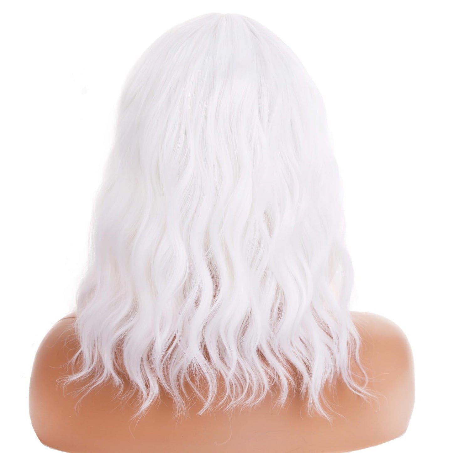 BERON 14 Inches White Wig Short Curly Wig Women Girl's Synthetic Wig White Wig with Bangs Wig Cap Included
