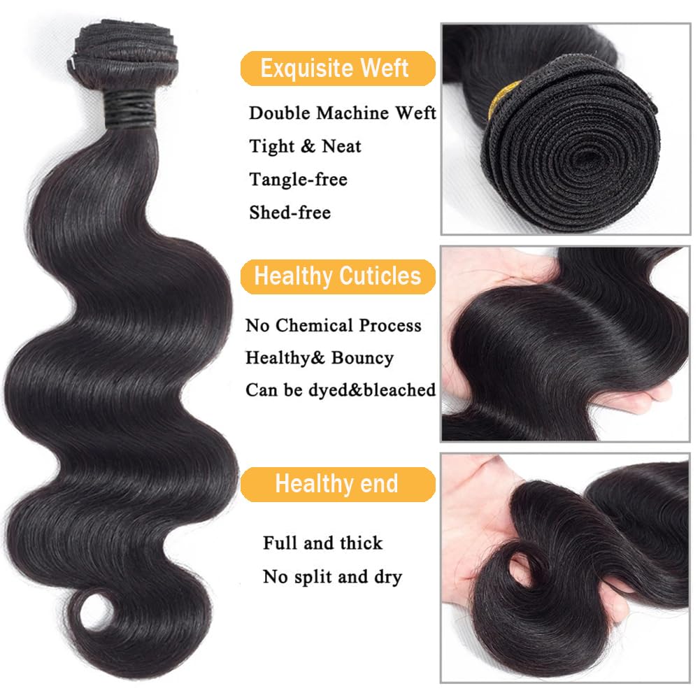 12A Human Hair Bundles Body Wave Human Hair Bundles 100% Unprocessed Brazilian Virgin Human Hair Extensions 14 16 18 20Inch 4 Bundles Deals Human Hair Quick Weave Bundles Human Hair Natural Black