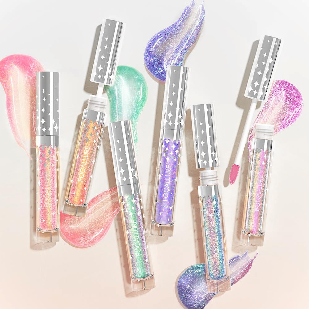 FOCALLURE Glitter Liquid Lipstick,Hydrating,Moisturizing Lip Gloss for Women,Sparkly Shimmer Lip Makeup,Long Lasting,Lightweight Formula for Lip Color and Shine,Undersea Sing