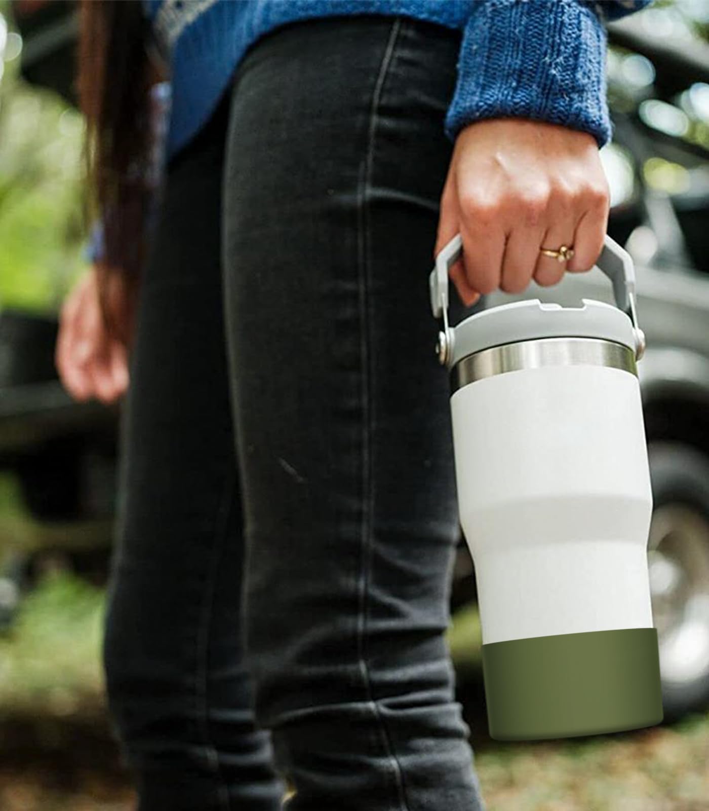Upgrade 2PCS Protective Silicone Boot Bumper for Stanley Quencher Adventure 40oz 30oz IceFlow 20oz 30oz Tumbler, Water Bottle Bottom Sleeve Cover Accessories for Stanley Mug Cup(Army Green)