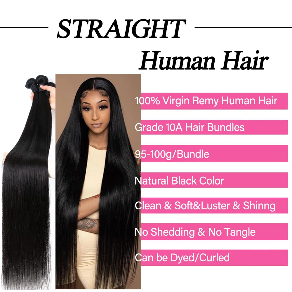 10A Straight Bundles Human Hair 22 24 26 Inch Brazilian Straight Human Hair 3 Bundles 100% Unprocessed Virgin Remy Weave Bundles Human Hair 1B Natural Black
