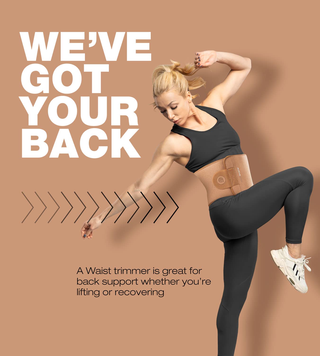 ActiveGear Waist Trainer for Women & Men – Skin Colored Sweat Band Waist Trimmer Belt for a Toned Look - Reinforced Trim and Extra Secure Fastening (Cinnamon, Medium: 8” x 42”)