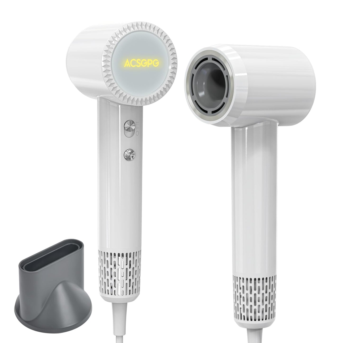 ACSGPG Hair Dryer - 110000 RPM High-Speed Brushless Negative Ionic Hair Blow Dryer - Fast Drying, Low Noise, Lightweight & Thermo Control - Hairdryer with 360° Magnetic Nozzle for Home, Travel(White)