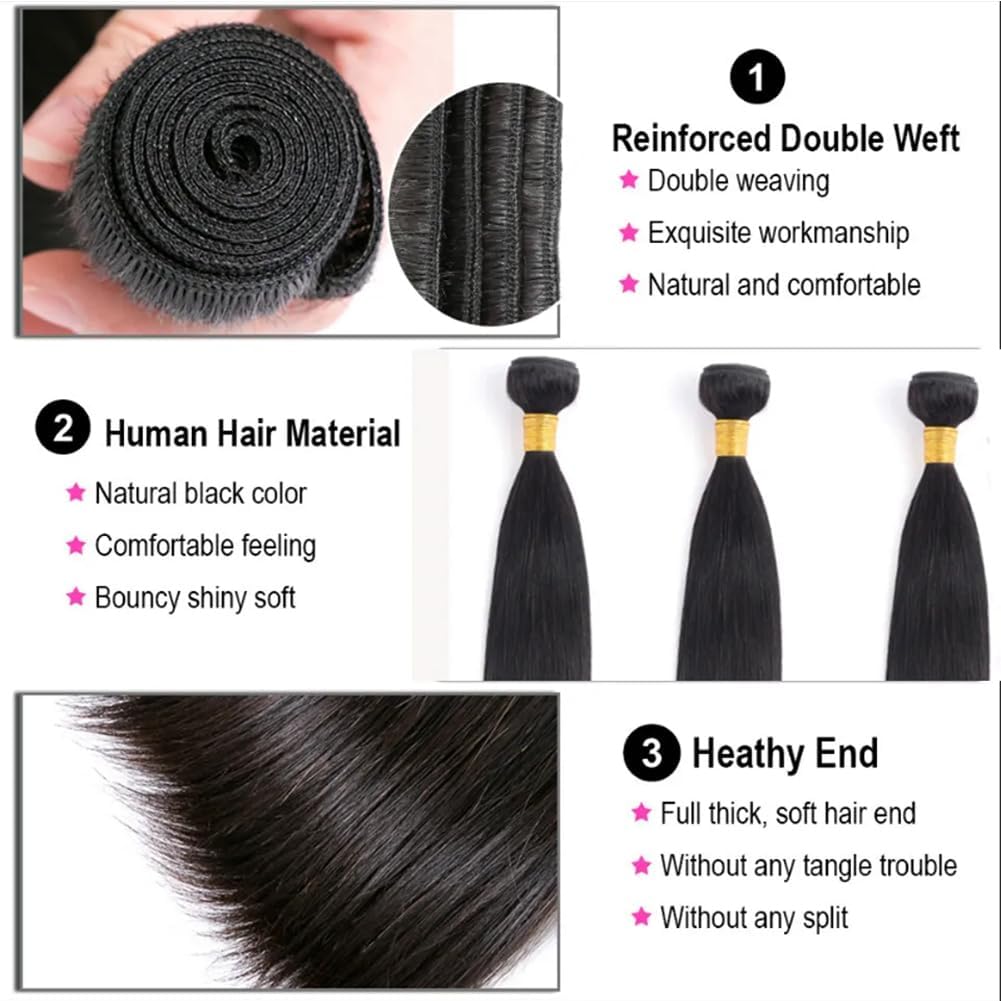 MIRONICA Straight Bundles Human Hair 26 Inch 1 Bundles 12A Brazilian Weave Bundles Human Hair 100% Unprocessed Virgin Remy Double Machin Weft for Women Natural Black Color Hair Extensions