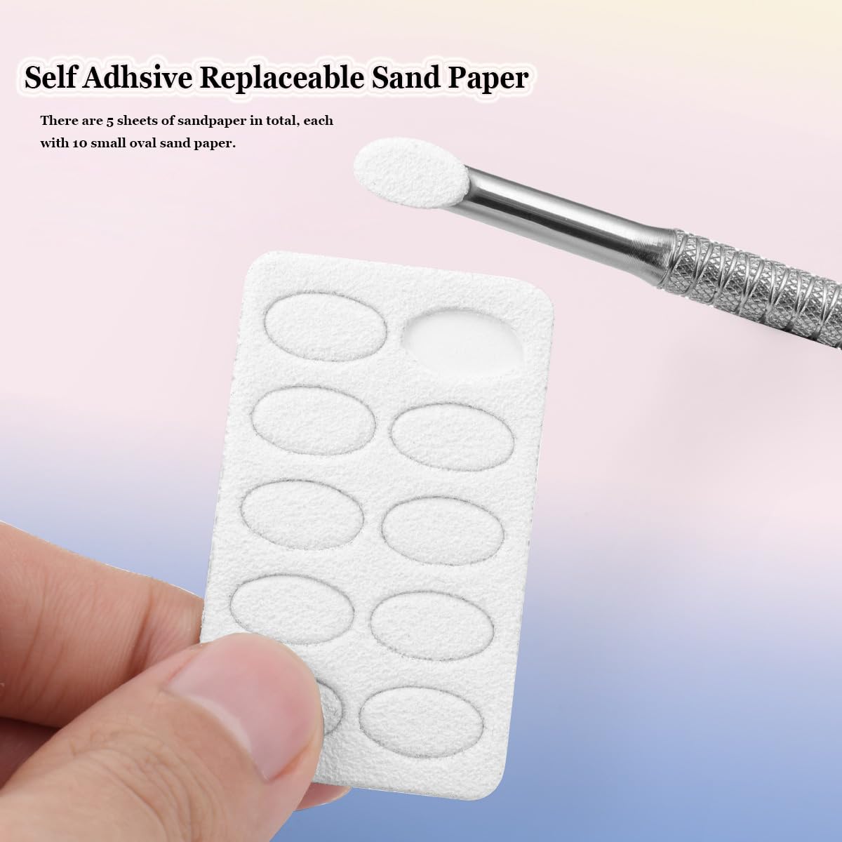 KACHIMOO Cuticle Pusher with 2 Ends,Pre-treatment Cuticle Pusher Cuticle Remover with Sandpaper Sheets,Nail Art Dead Skin Removing Manicure Tool (1 Cuticle Pusher+5 Sandpaper Sheets)