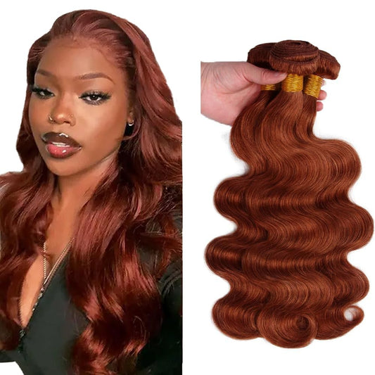 32 32 32 Inch AuokMar Hair Brown Body Wave Bundles Human Hair Color #33 Human Hair Bundles Peruvian Virgin Remy Hair 3 Bundles Reddish Brown Body Wave Bundles Hair Extensions