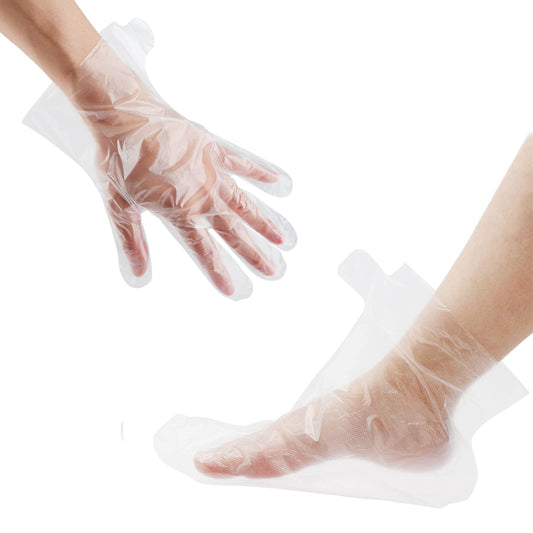 200 Counts Paraffin Wax Bath Liners for Hand & Foot, Niubow Plastic Hot Wax Therapy Bags Covers for Heated Mitts Treatment & Foot Therabath (100pcs Booties & Gloves)