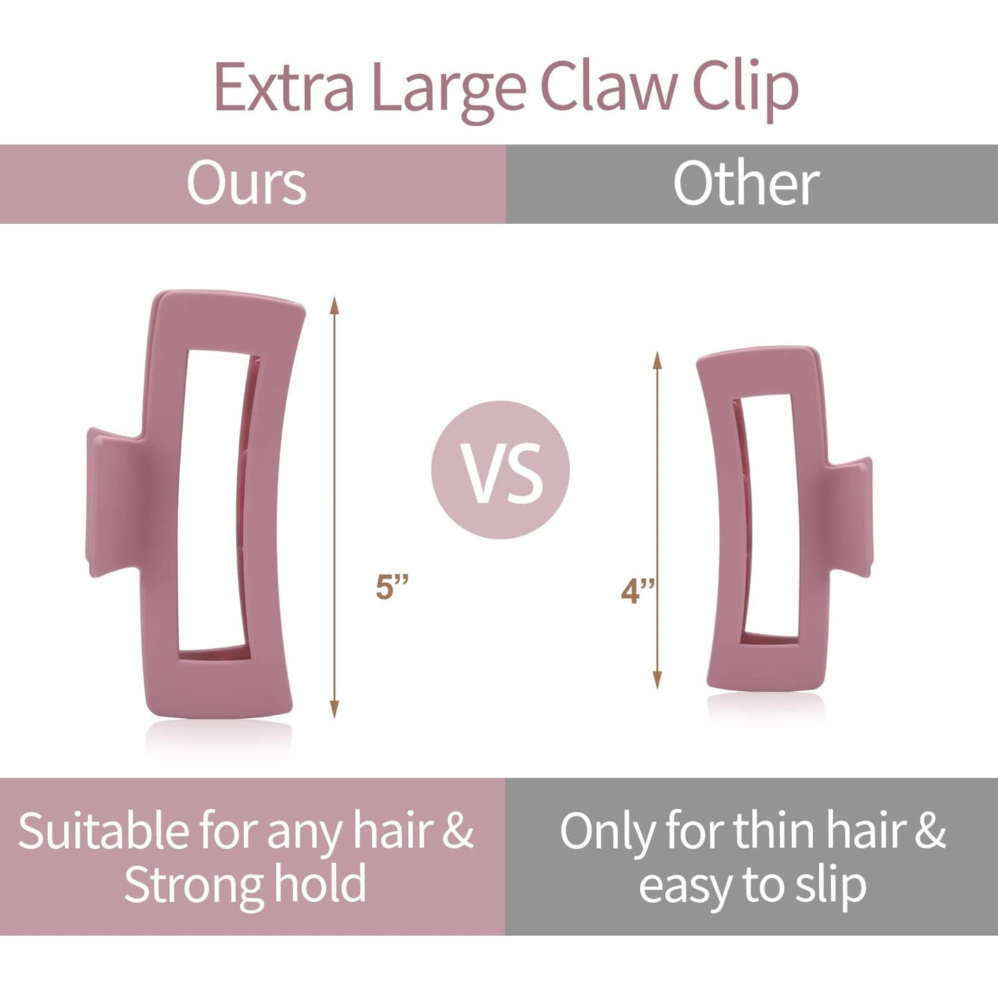 6 PCS 5 Inch Extra Large Claw Clips, Big Hair Clips for Thick Long Curly Hair, Durable Matte Strong Hold Hair Claw Clips, Non-slip Square Hair Clips for Women, Hair Accessories