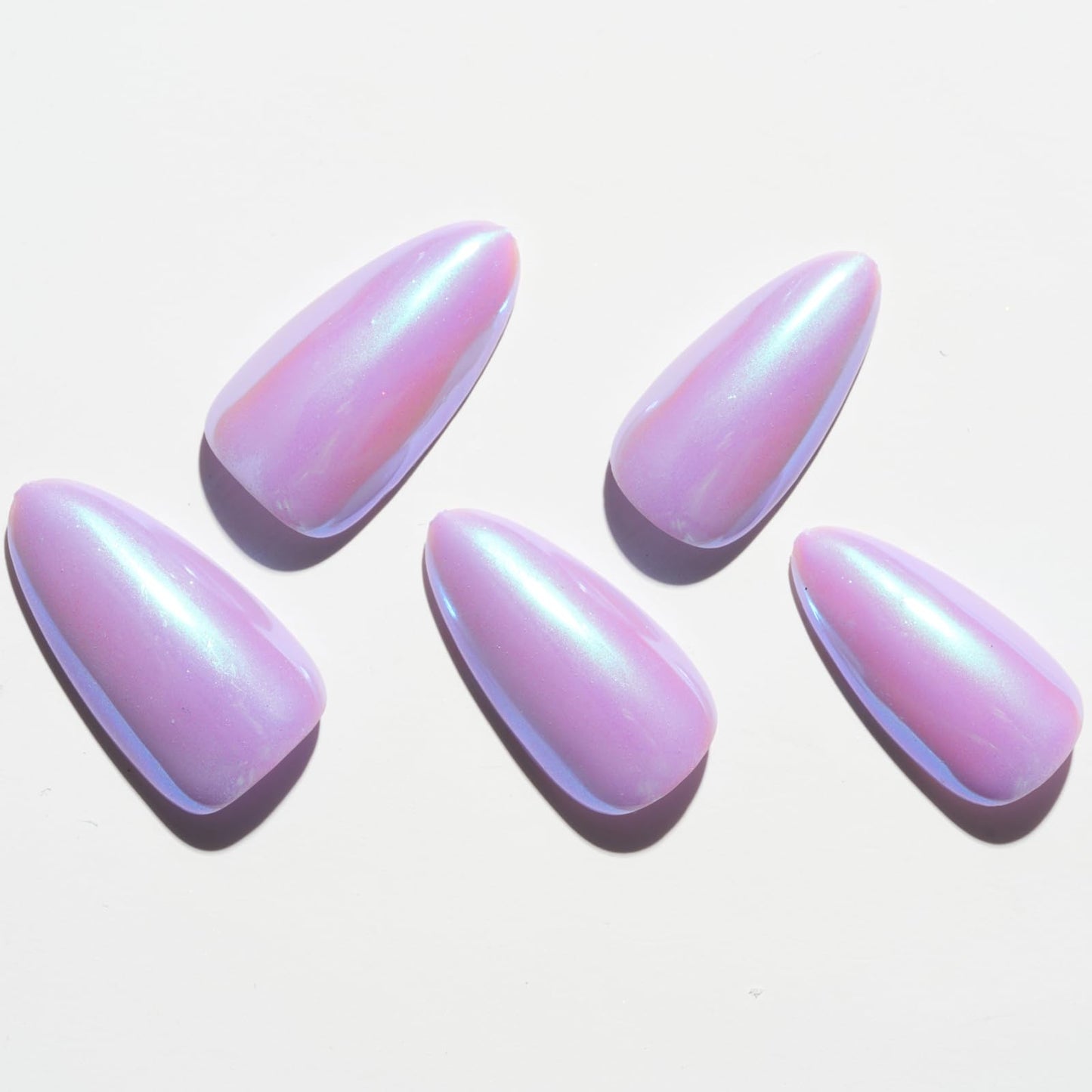 GLAMERMAID Metal Purple Press on Nails Medium Almond, Pure Chrome Glazed Mirror Jelly Soft Gel Fake Nails Stiletto, Glossy Glue on Nails Short Oval, Reusable Acrylic Stick on False Nails Kit for Women