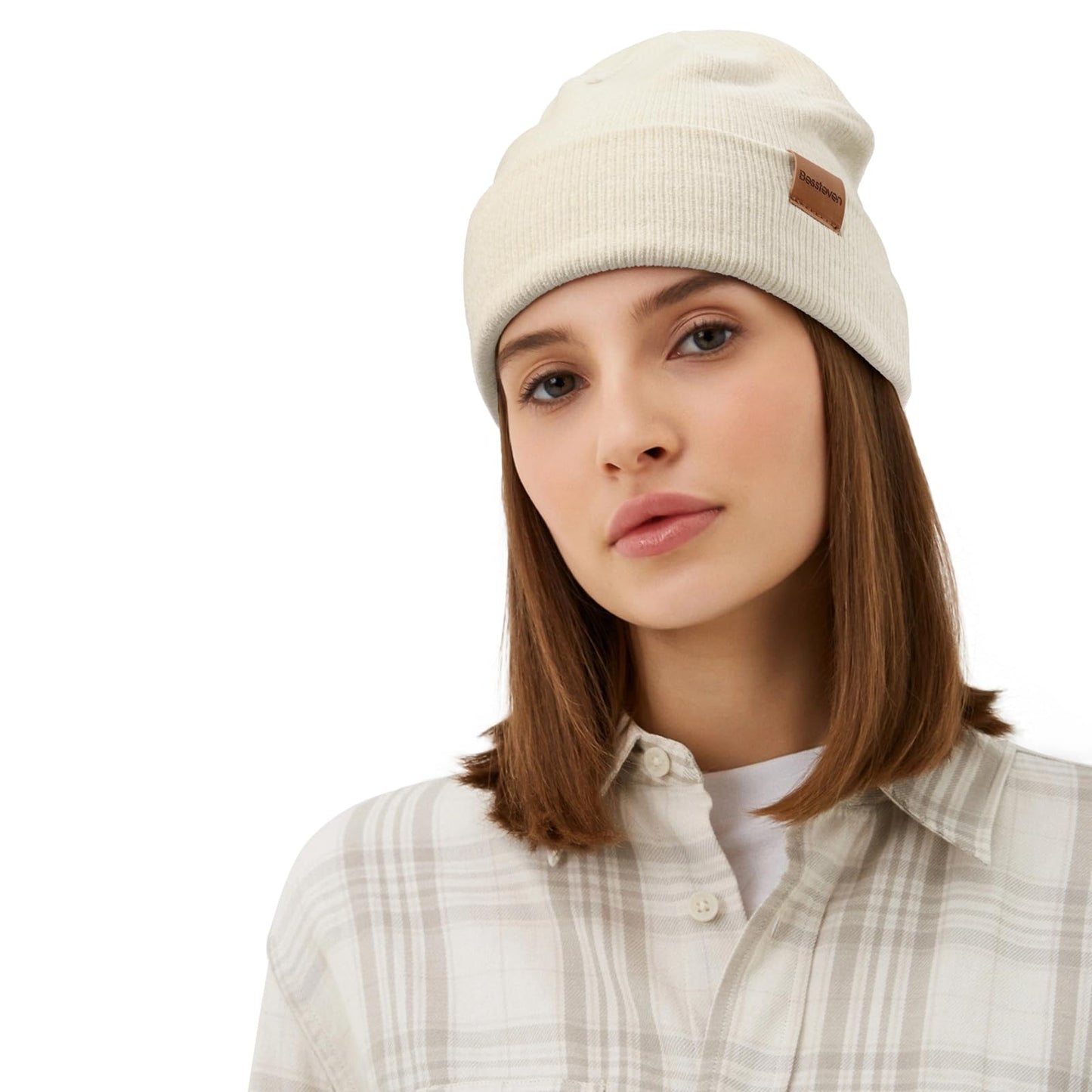 BESSTEVEN Winter Beanie Hat for Men: Warm Knit Beanie Unisex Skull Cap Men Women Cuffed Hat for Cold Weather Beige