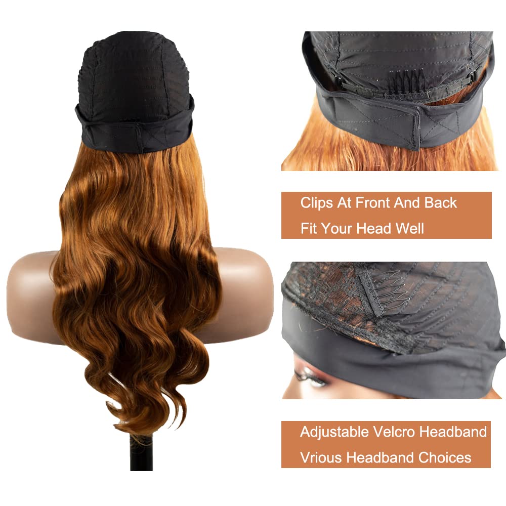 32 Inch #30 Brown Headband Wigs Human Hair Light Brown Body Wave Headband Wigs 150% Density Brazilian Virgin Hair Glueless None Lace Front Wigs Full Head Machine Made Half Wigs For Women