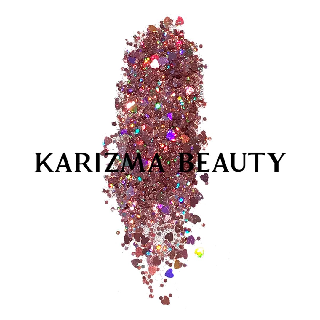 KARIZMA Self Love Heart Glitter - 10g Chunky Face, Hair, Eye, Body Glitter for Women - Rave, Festival Accessories, Cosmetic Makeup - Loose Set