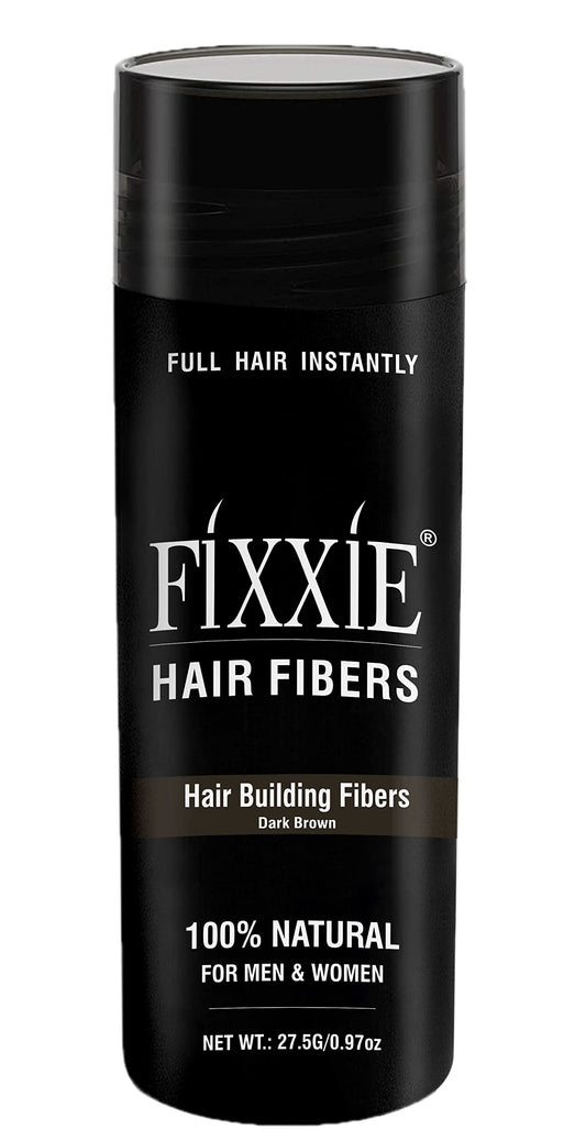 FIXXIE Hair Fibers DARK BROWN for Thinning Hair 27.5g Bottle, Hair Fibre Concealer for Hair Loss for Men and Women, Naturally Thicker Looking Hair with Keratin Hair Fibres