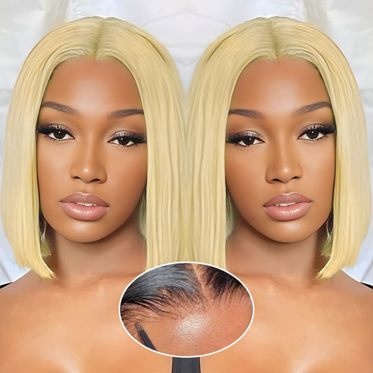 GUDOZO 9x6 HD 613 Lace Front Wig Human Hair Glueless Wigs Human Hair Pre Plucked Pre Cut Bob Wig Human Hair Glueless Wigs Human Hair 200% Density Short Straight Bob Wigs for Black Women 12 Inch