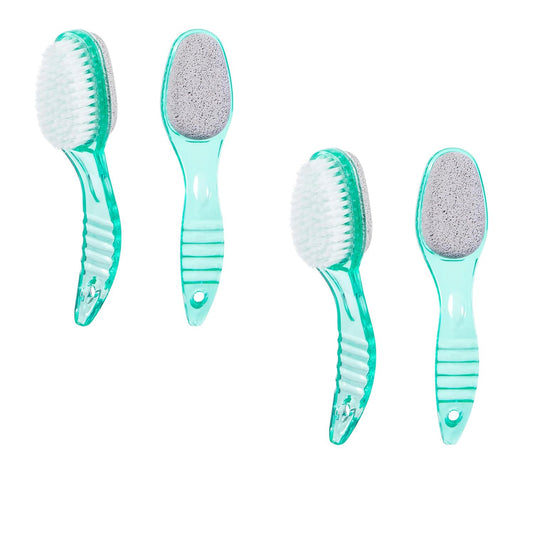 4 Pcs Foot Brush for Shower with Handle 2 in 1, Ooloveminso Large Foot Pumice Stone Brush Scrubber Foot File Calluses Remove Suitable for Horniness Foot Spa, Foot Care Smooth Skin (Green)