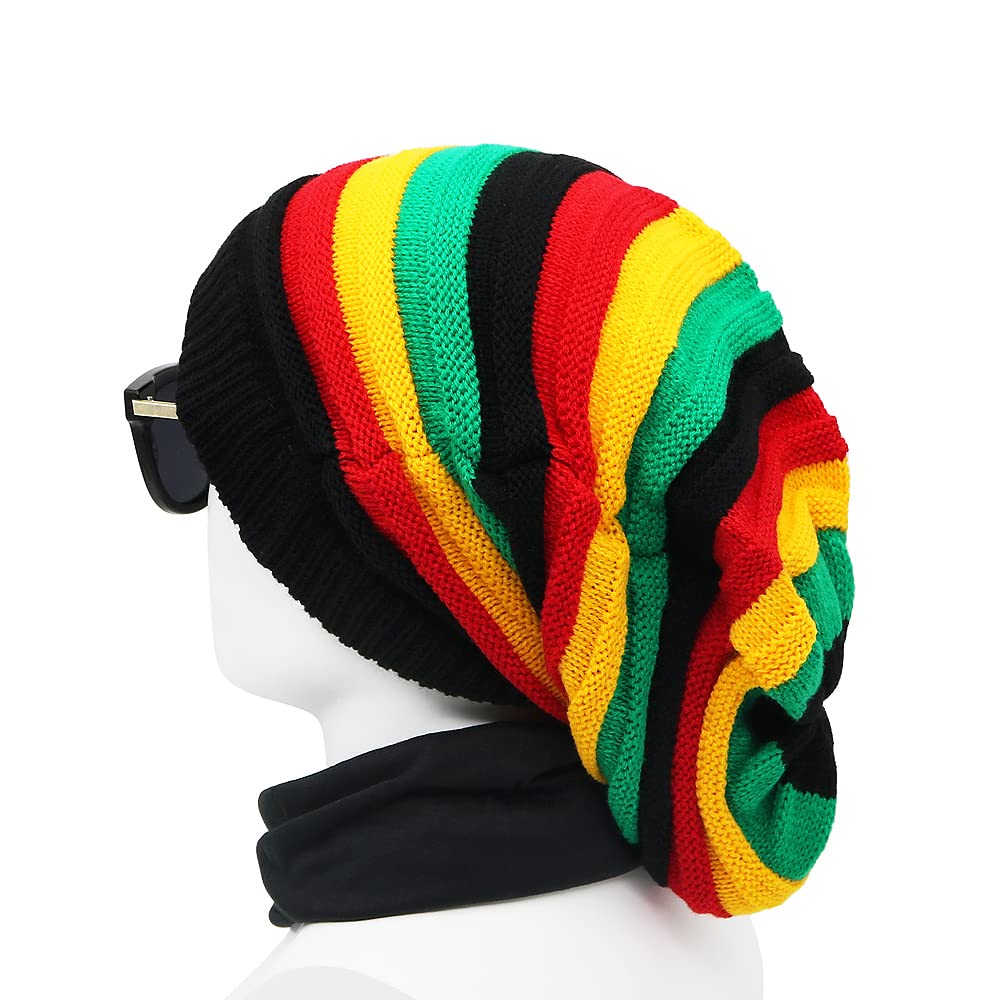 Unisex Jamaica Reggae Cap Rasta Slinky Beanie Multi-Colour Striped Slouchy Baggie Beanie Skullies Gorro Rasta Hat