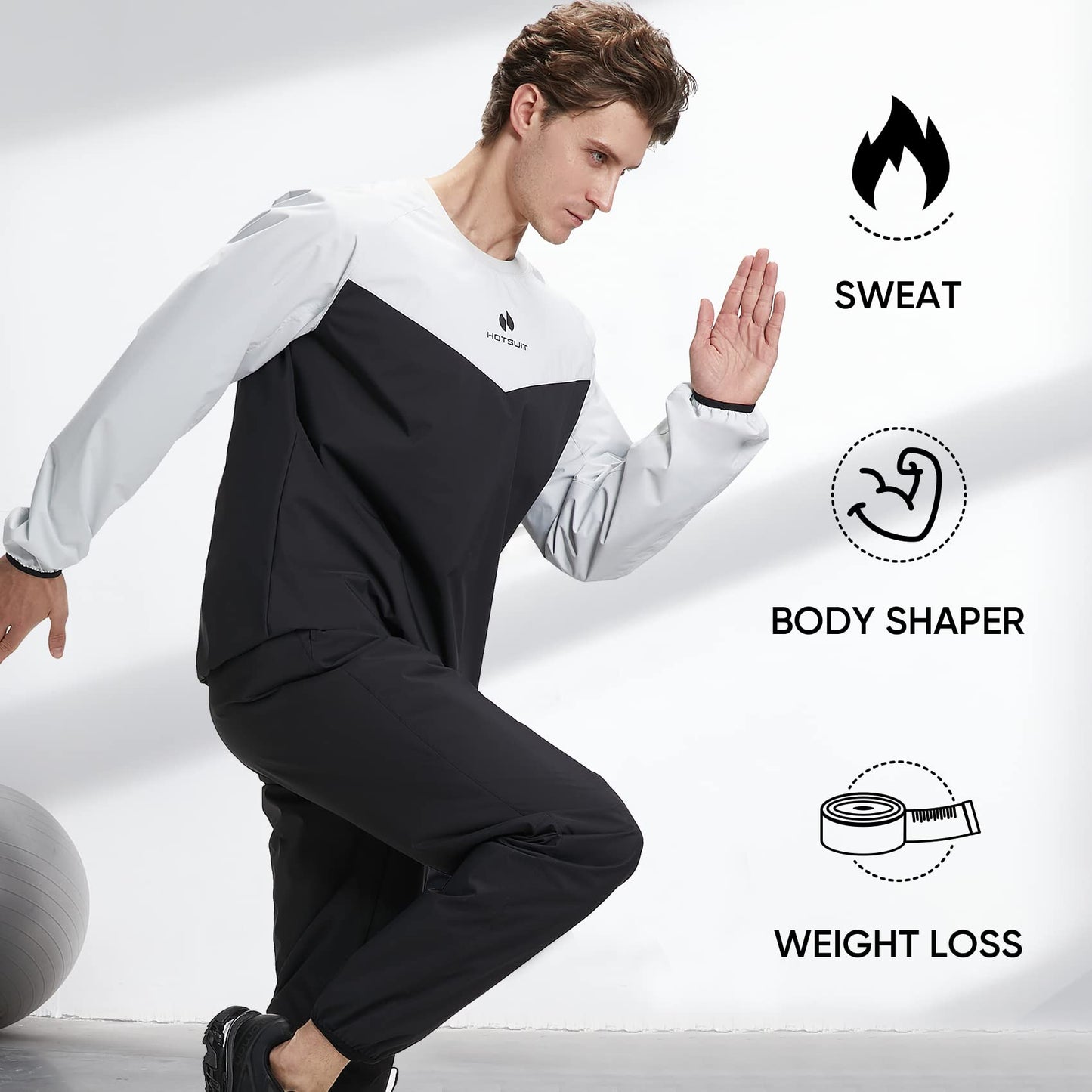 HOTSUIT Sauna Suit for Men Sweat Suits Sauna Jacket Gym Workout Lightweight Anti Torn Full Body, White, M