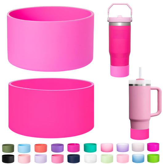 LONPARRY 2-Pack Silicone Boot for Stanley Cup Quencher IceFlow Rubber Bottom Sleeve Protector for Stanley Tumbler Car Travel Cup Bottle Bottom (Barbie Pink+Rose)