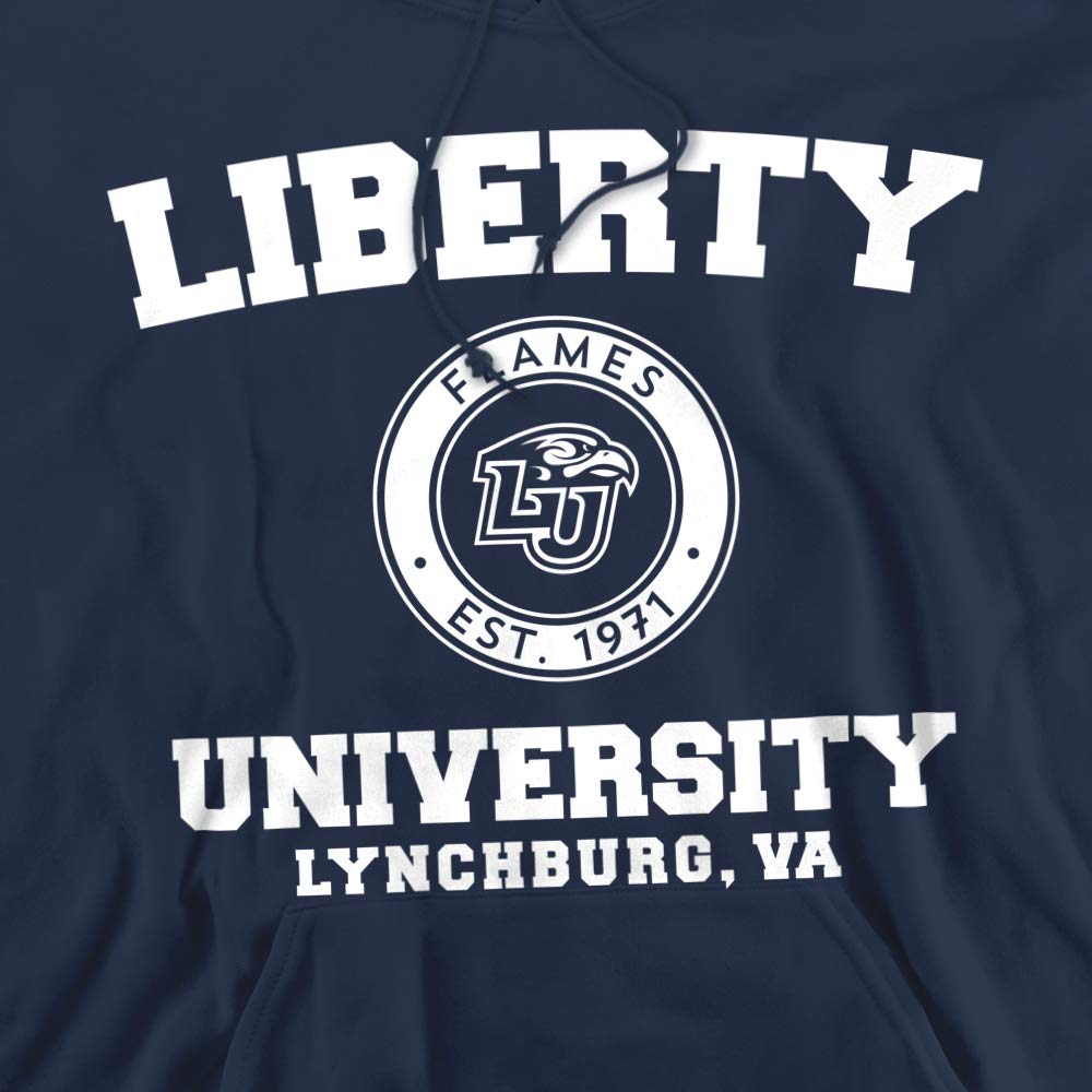 Liberty University Official Circle Logo Unisex Adult Pull-Over Hoodie,Navy, 2X-Large
