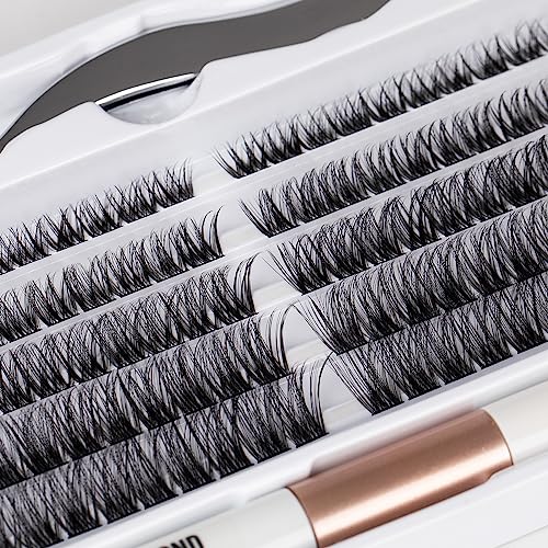 3D Thick Lash Extension Kit 320 Pcs Fluffy Lash Clusters 60D+80D 10-16mm Eyelash Extension Kit Individual Lashes with Bond and Seal Glue Tweezers DIY Eyelash Extensions for Beginners (60D+80D)