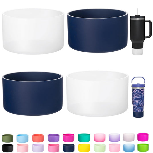 LONPARRY 4-Pack Silicone Boot for Stanley Cup Quencher IceFlow Rubber Bottom Sleeve Protector for Stanley Tumbler HydroFlask Owala Car Travel Cup Bottle Bottom (2Clear+2Dark Blue)