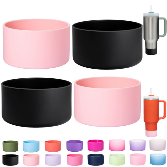 LONPARRY 4-Pack Boot for Stanley Tumbler 40 30 oz Bottom Sleeve Protector for Stanley Cup Quencher H2.0 Stanley IceFlow 30oz Silicone Sleeve for Stanley Bottom Anti-Slip Bottom Sleeve 2Black+2Pink