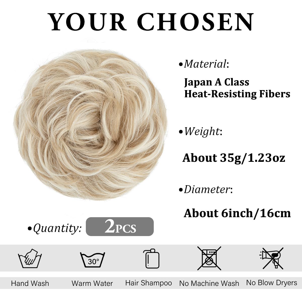 SARLA 2PCS Messy Hair Bun Hair Pieces Wavy Curly Synthetic Updo Fake Scrunchies Ponytail Extension for Women Cream Blonde